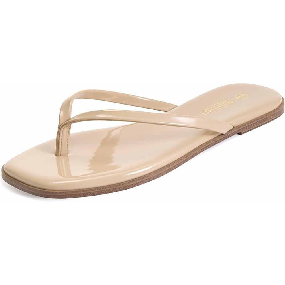 New Rihero Womens Size 7.5 Tan Low Heel Slide On Flip Flops Sandals Shoes